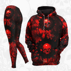 Women Hoodie and Leggings, Red Skull Grunge Outwear Pants Outfit