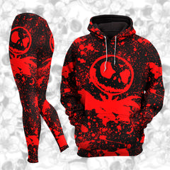 Women Hoodie and Leggings, Red Brush Art Outwear Pants Outfit