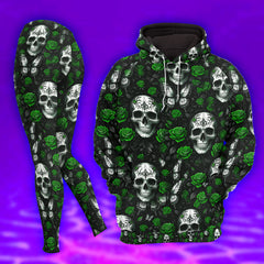 Women Hoodie and Leggings, Green Skull Poison Garden Outwear Pants Outfit