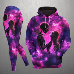 Women Hoodie and Leggings, Purple Couple Art Outwear Pants Outfit
