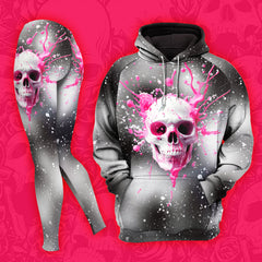 Women Hoodie and Leggings, Pink Skull Melting Outwear Pants Outfit