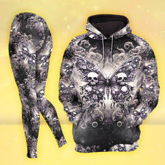Women Hoodie and Leggings, Galaxy Butterfly Skull Art Outwear Pants Outfit