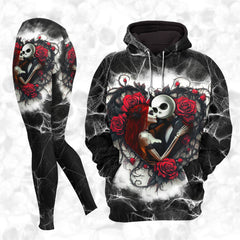 Women Hoodie and Leggings, Couple Skeleton Rose Outwear Pants Outfit