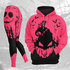 Women Hoodie and Leggings, Pink Cartoon Art Outwear Pants Outfit