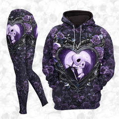 Women Hoodie and Leggings, Purple Couple Moon Outwear Pants Outfit