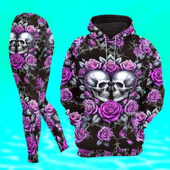 Women Hoodie and Leggings, Purple Thorns Skull Desire Outwear Pants Outfit
