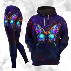 Women Hoodie and Leggings, Abstract Skull Butterfly Outwear Pants Outfit