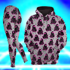 Women Hoodie and Leggings, Pink Boo Pattern Outwear Pants Outfit