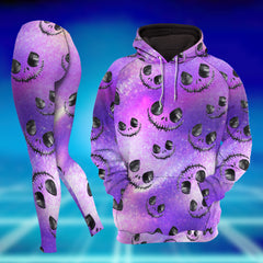 Women Hoodie and Leggings, Purple Face Pattern Outwear Pants Outfit