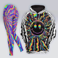 Women Hoodie and Leggings, Neon Drip Smiley Outwear Pants Outfit