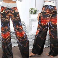 Rebel Skull Eagle Art Banner Women's High-waisted Wide Leg Pants
