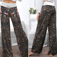 Freedom Eagle Skull Shield Women's High-waisted Wide Leg Pants