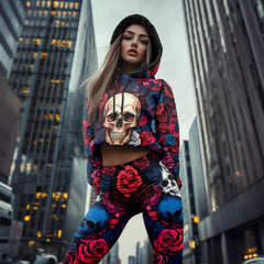 Women Hoodie and Leggings, Pastel Skull Garden Outwear Pants Outfit