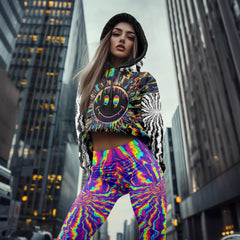 Women Hoodie and Leggings, Neon Drip Smiley Outwear Pants Outfit