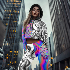 Women Hoodie and Leggings, Holographic Drip Smiley Outwear Pants Outfit
