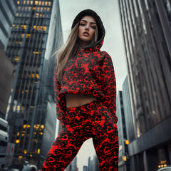 Women Hoodie and Leggings, Red Skull Pattern Outwear Pants Outfit