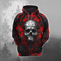 Black Red Skull Gothic Combo Hoodie and Leggings - Dark and edgy matching set with skull designs for a unique and stylish look