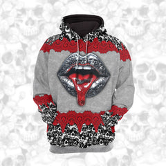 Women Hoodie and Leggings, Metal Red Skull Lip Outwear Pants Outfit