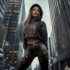 Women Hoodie and Leggings, Skull Paisley Smoke Art Outwear Pants Outfit