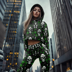 Women Hoodie and Leggings, Green Skull Poison Garden Outwear Pants Outfit