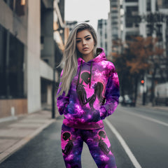 Women Hoodie and Leggings, Purple Couple Art Outwear Pants Outfit