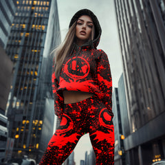 Women Hoodie and Leggings, Red Brush Art Outwear Pants Outfit
