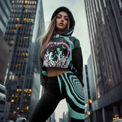 Women Hoodie and Leggings, Couple Skeleton Illusion Art Outwear Pants Outfit