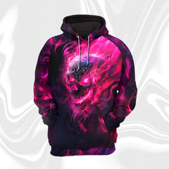 Women Hoodie and Leggings, Pink Skull Flaming Art Outwear Pants Outfit
