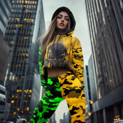 Women Hoodie and Leggings, Neon Drip Skull Outwear Pants Outfit
