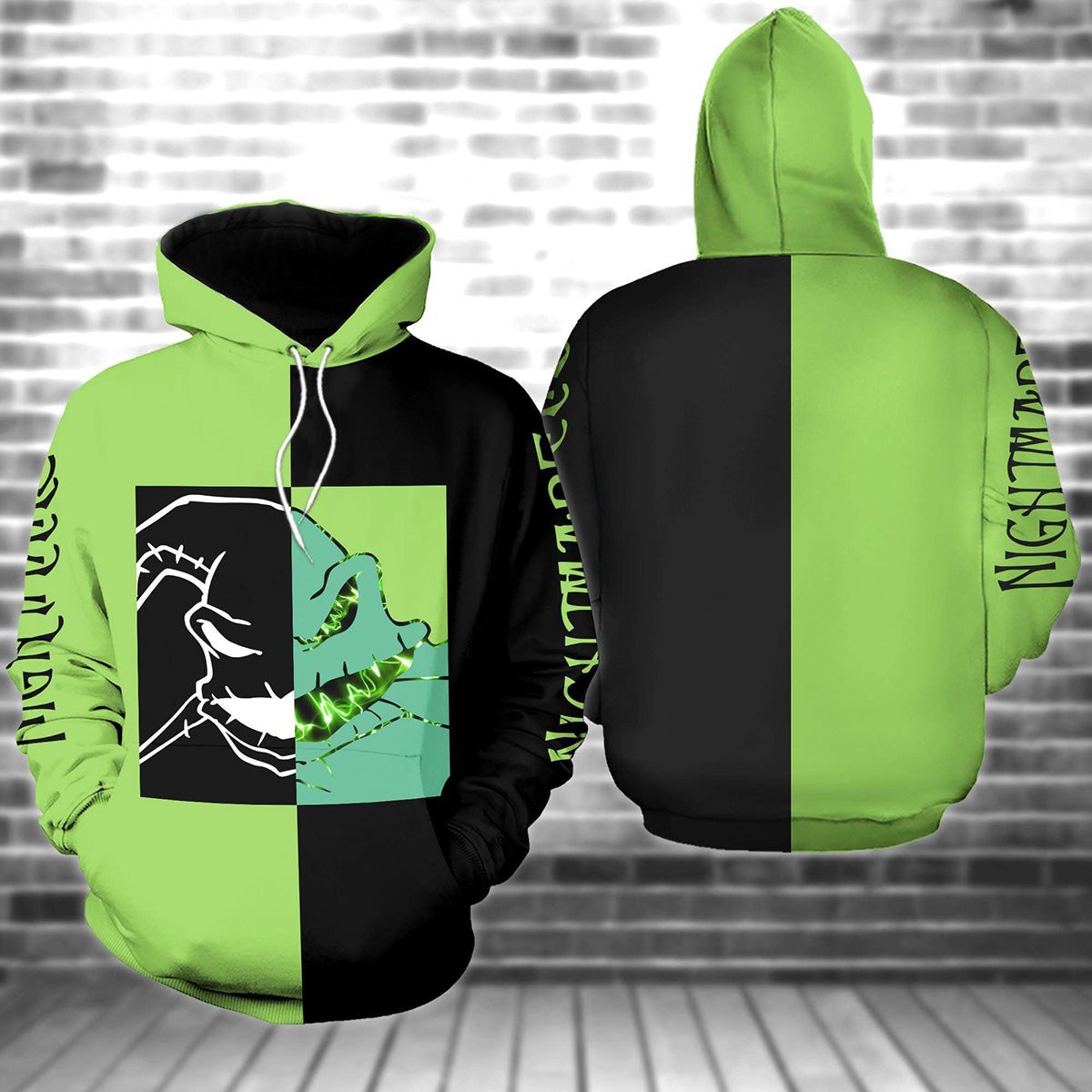 Black And Green Nightmare Hoodie and Leggings Set - Wonder Skull