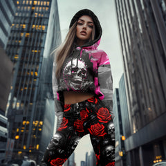 Women Hoodie and Leggings, Neon Rose Reaper Outwear Pants Outfit