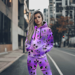 Women Hoodie and Leggings, Purple Face Pattern Outwear Pants Outfit