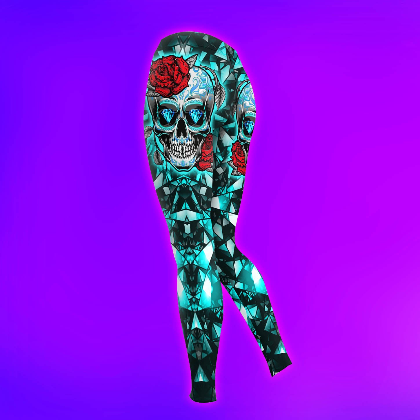 Cyan Kaleidoscope Skull Rose Combo Hoodie and Leggings - Dark and edgy matching set with skull designs for a unique and stylish look
