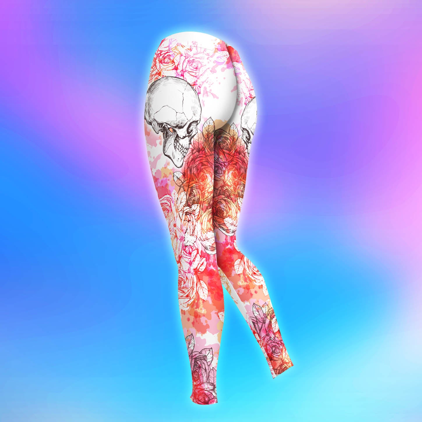 Pink Watercolor Skull Rose Combo Hoodie and Leggings - Dark and edgy matching set with skull designs for a unique and stylish look