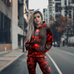Women Hoodie and Leggings, Red Skull Grunge Outwear Pants Outfit