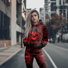 Women Hoodie and Leggings, Electric Rose Skull Thunder Outwear Pants Outfit