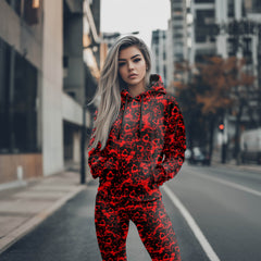 Women Hoodie and Leggings, Red Skull Pattern Outwear Pants Outfit