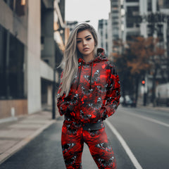 Women Hoodie and Leggings, Red Butterfly Skull Outwear Pants Outfit