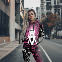 Women Hoodie and Leggings,Pink Haunted Skeleton Outwear Pants Outfit