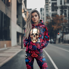 Women Hoodie and Leggings, Pastel Skull Garden Outwear Pants Outfit