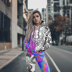 Women Hoodie and Leggings, Holographic Drip Smiley Outwear Pants Outfit