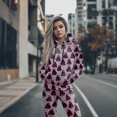 Women Hoodie and Leggings, Pink Boo Pattern Outwear Pants Outfit