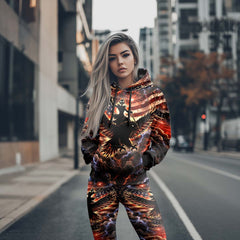 Women Hoodie and Leggings, Patriot Skull Thunder Art Outwear Pants Outfit