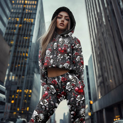 Women Hoodie and Leggings, Skull Rose Diamond Outwear Pants Outfit