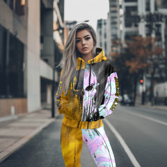 Women Hoodie and Leggings, Holographic Dual Skull Outwear Pants Outfit