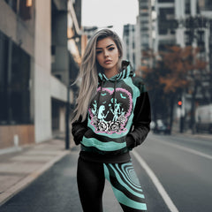 Women Hoodie and Leggings, Couple Skeleton Illusion Art Outwear Pants Outfit