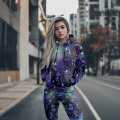 Women Hoodie and Leggings, Abstract Purple Skull Outwear Pants Outfit