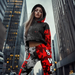 Women Hoodie and Leggings, Inferno Skull Camo Outwear Pants Outfit