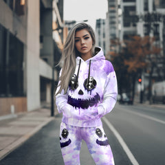 Women Hoodie and Leggings, Purple Face Art Outwear Pants Outfit