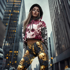 Women Hoodie and Leggings, Velvet Skull Garden Outwear Pants Outfit